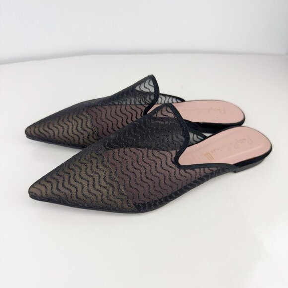 PRETTY BALLERINAS Mesh Glitters Slide Mule Pointed Toe Ballet Flat Black Nude 39 - Picture 7 of 10